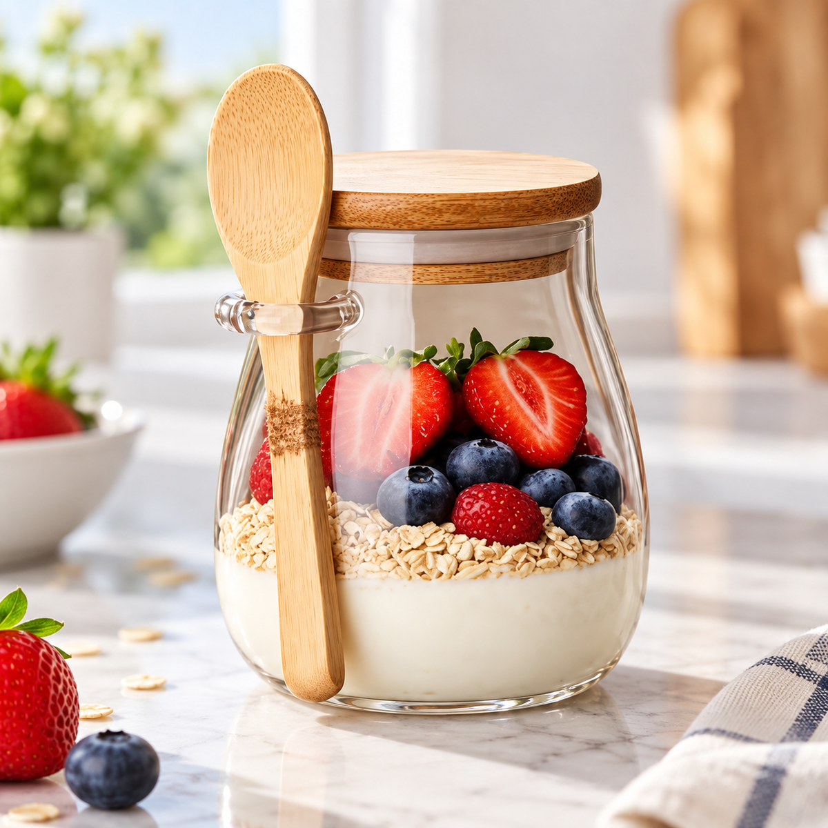 Glass Storage Jar with Bamboo Lid & Spoon