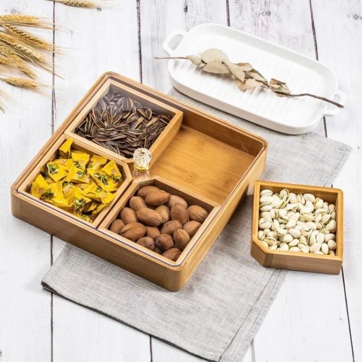 Bamboo Divided Snack & Nut Serving Tray
