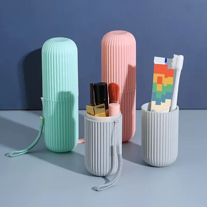 Portable Ribbed Travel Toiletry Capsule Case