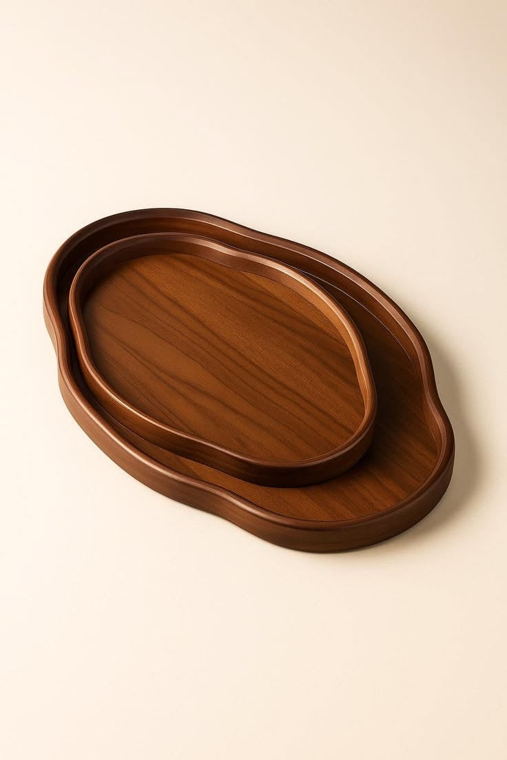 Curve Walnut Wood Serving Tray Set