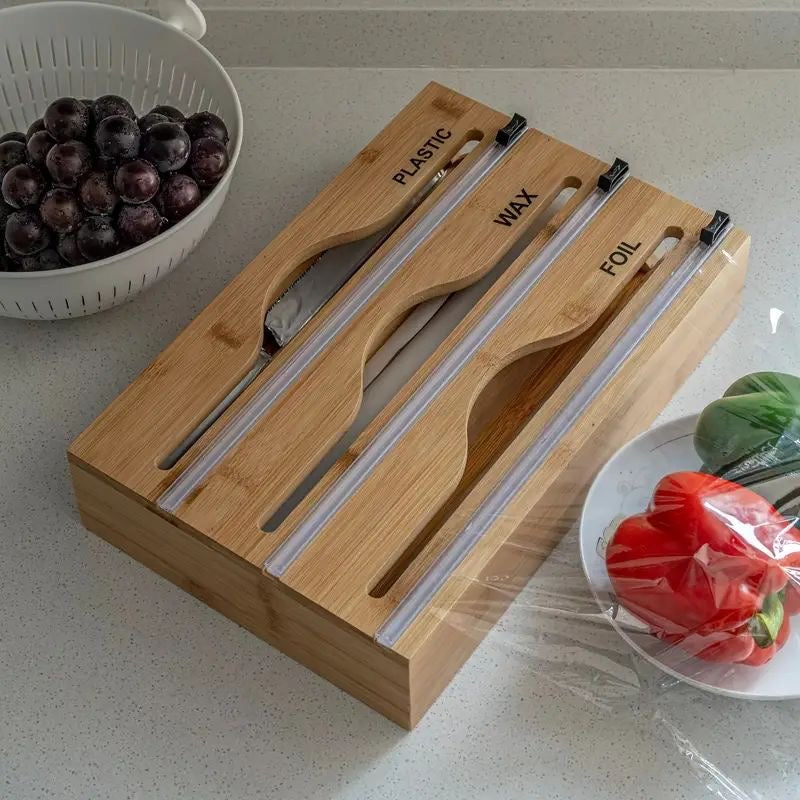 3-in-1 bamboo wrap dispenser & organizer