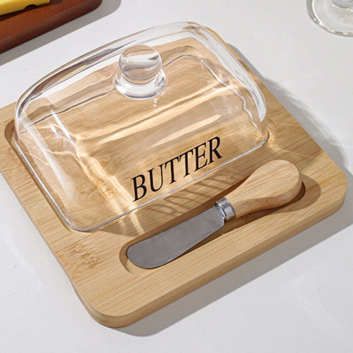 Butter Dish with Clear Dome Lid & Spreader Knife