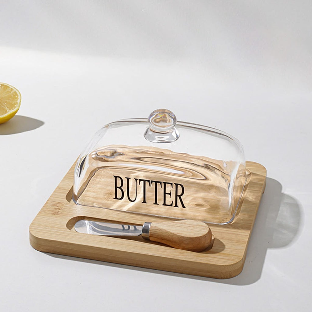 Butter Dish with Clear Dome Lid & Spreader Knife