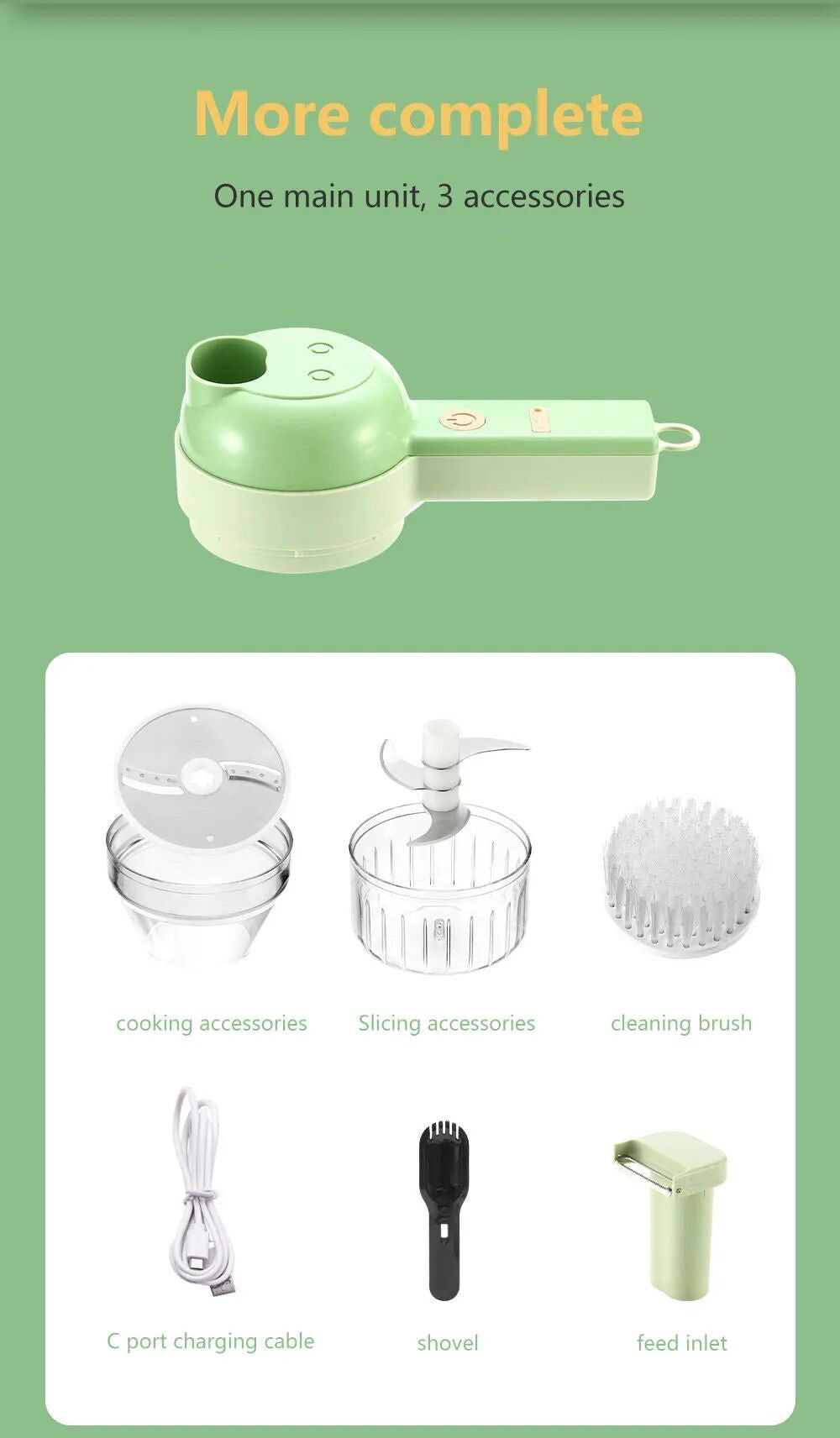 Mini Electric Handheld Food Chopper (4-in-1 Cordless Vegetable Chopper)