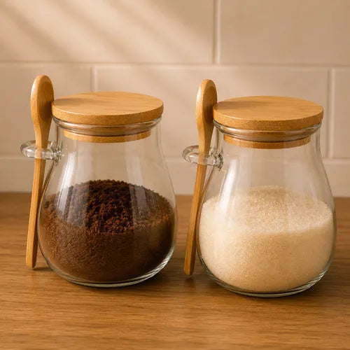 Glass Storage Jar with Bamboo Lid & Spoon