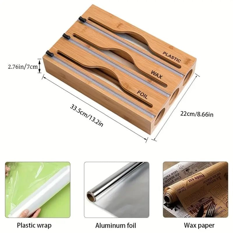3-in-1 bamboo wrap dispenser & organizer