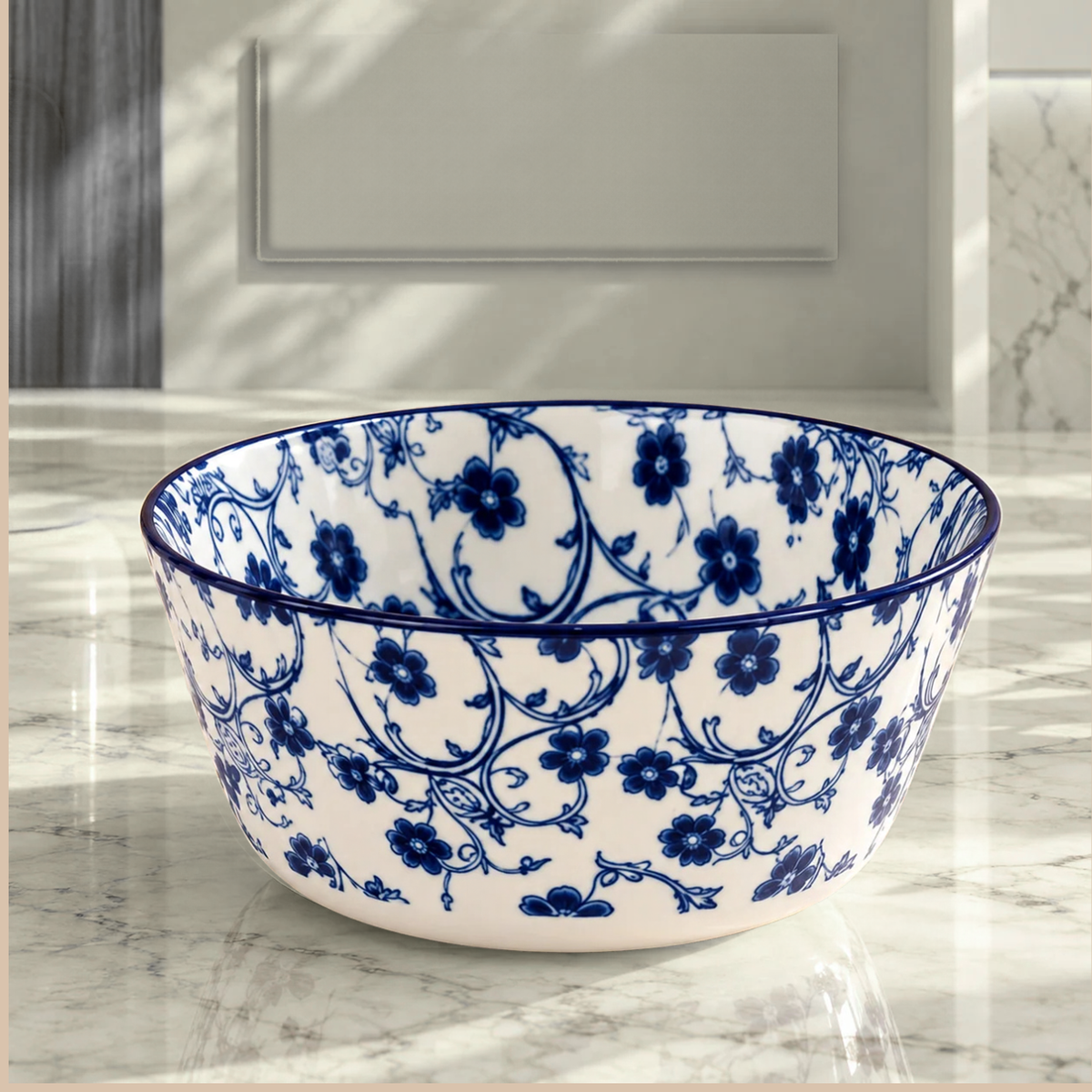 Name: Blue & White Floral Ceramic Serving Bowl