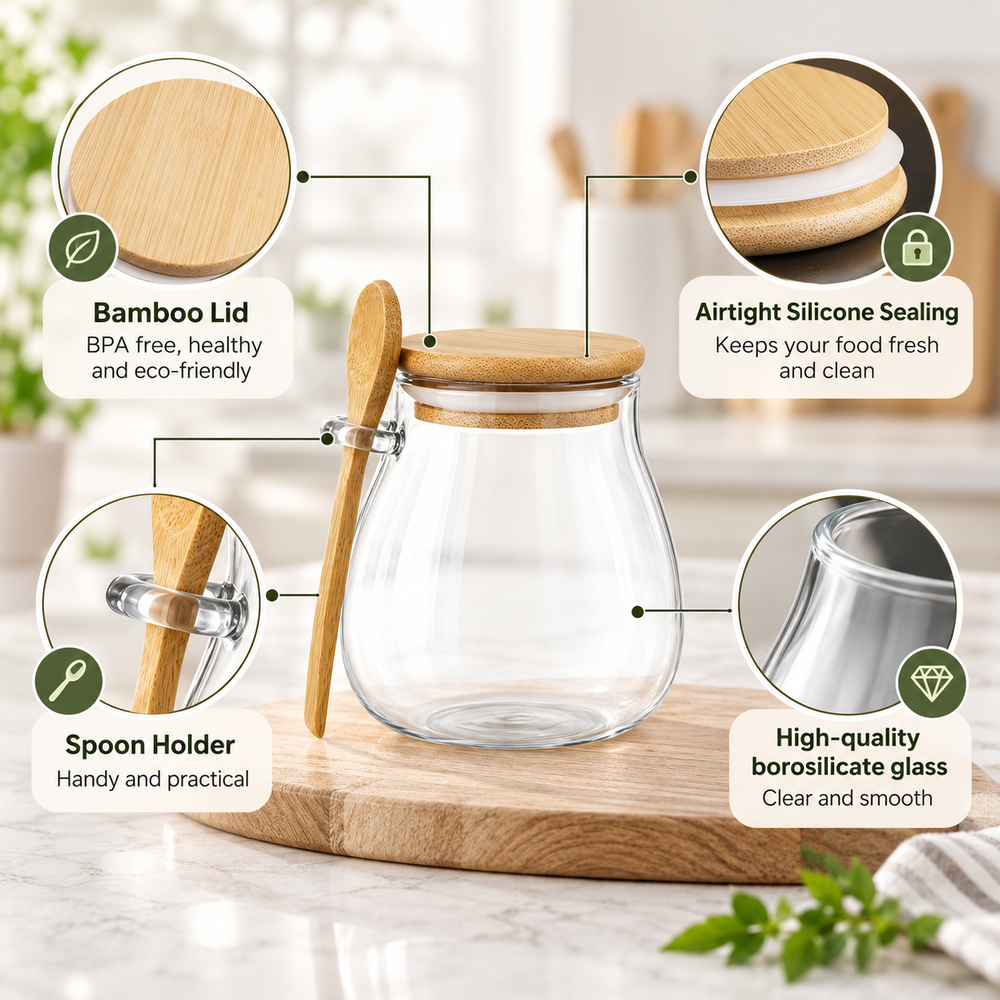 Glass Storage Jar with Bamboo Lid & Spoon