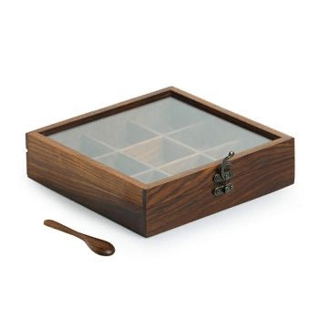 Wooden Spice Box with Glass Lid