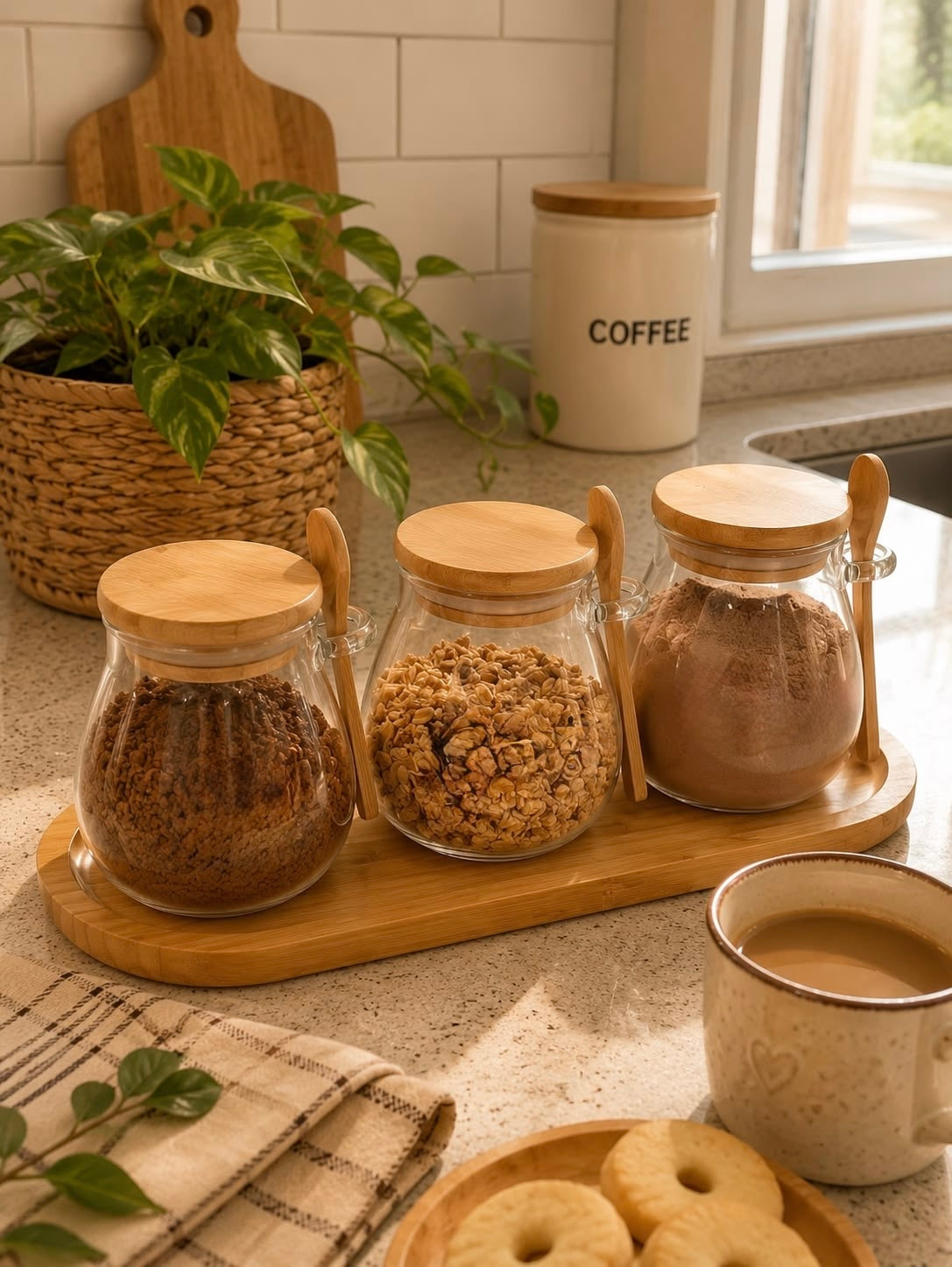 Glass Storage Jar with Bamboo Lid & Spoon