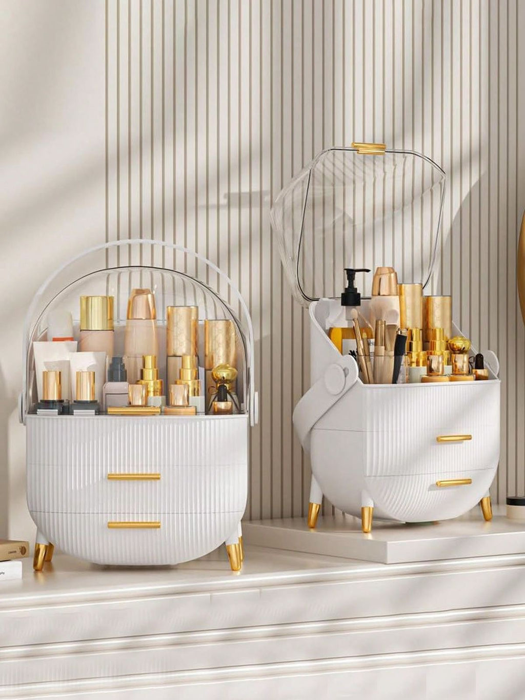 Luxury Dustproof Makeup Organizer with Drawers & Carry Handle