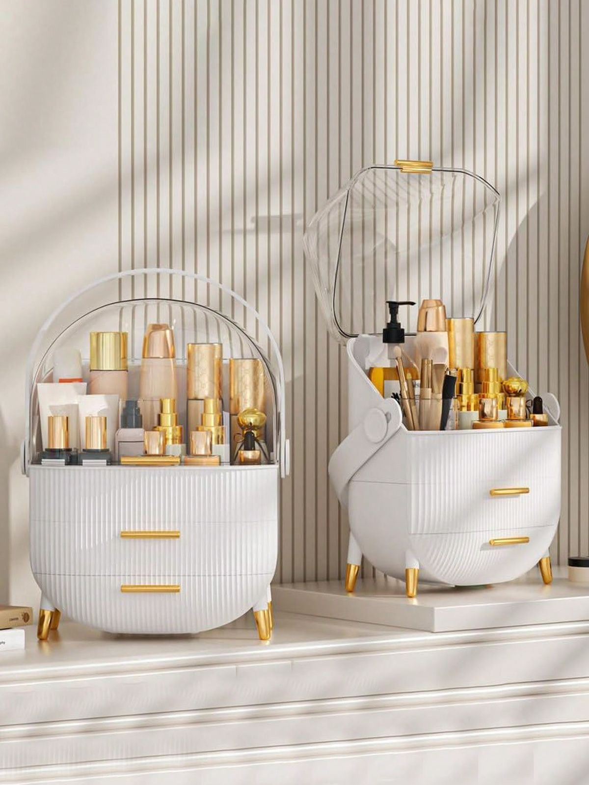 Luxury Dustproof Makeup Organizer with Drawers & Carry Handle