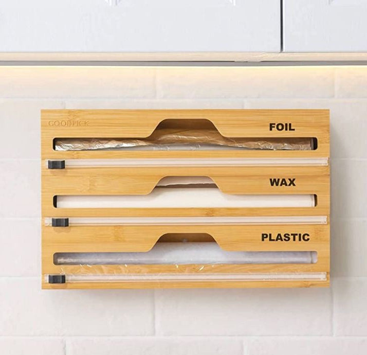 3-in-1 bamboo wrap dispenser & organizer