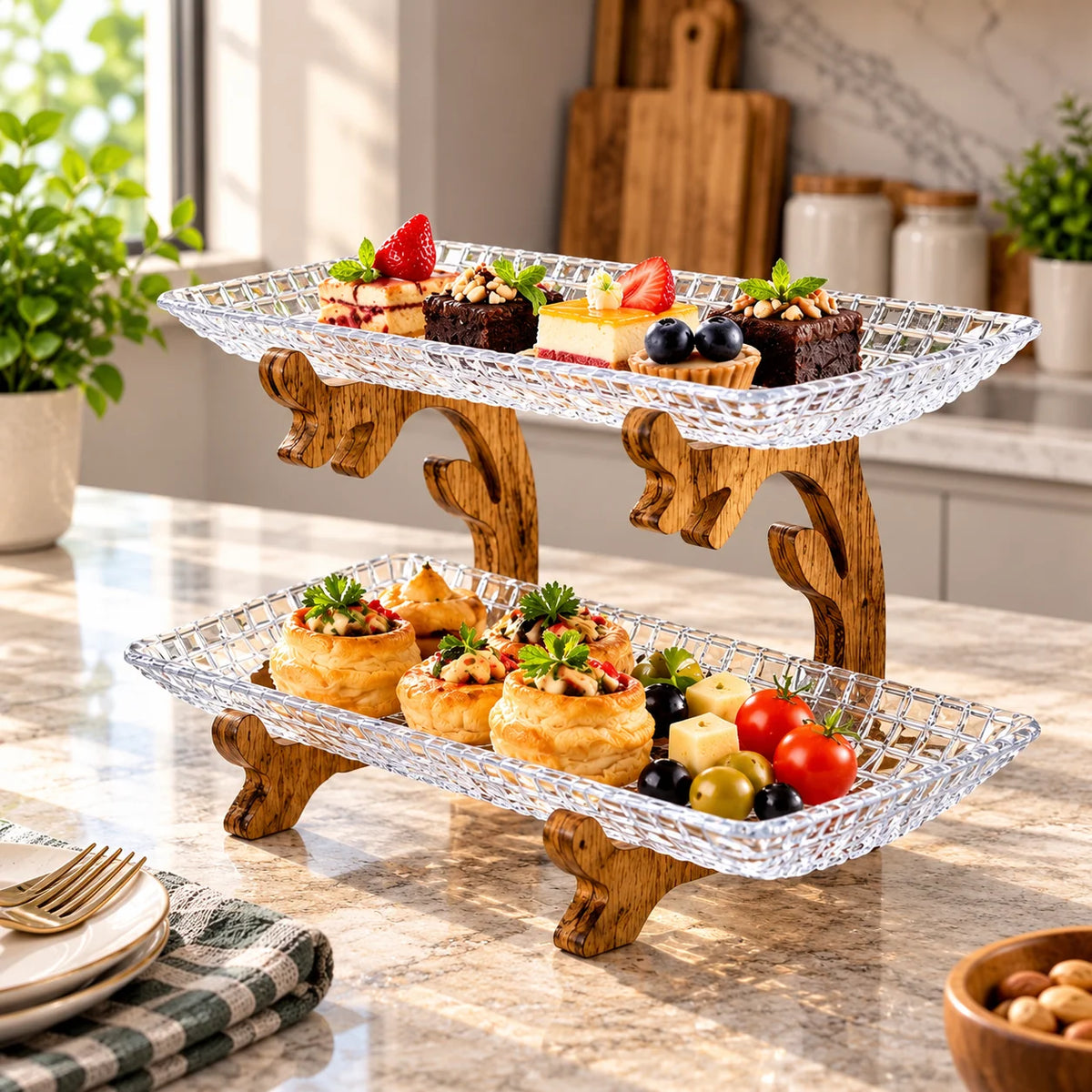 Crystal Two-Tier Serving Stand