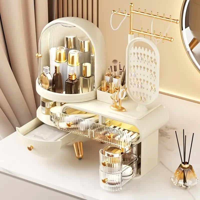 Luxury Countertop Makeup Organizer with Jewelry Stand & Drawers