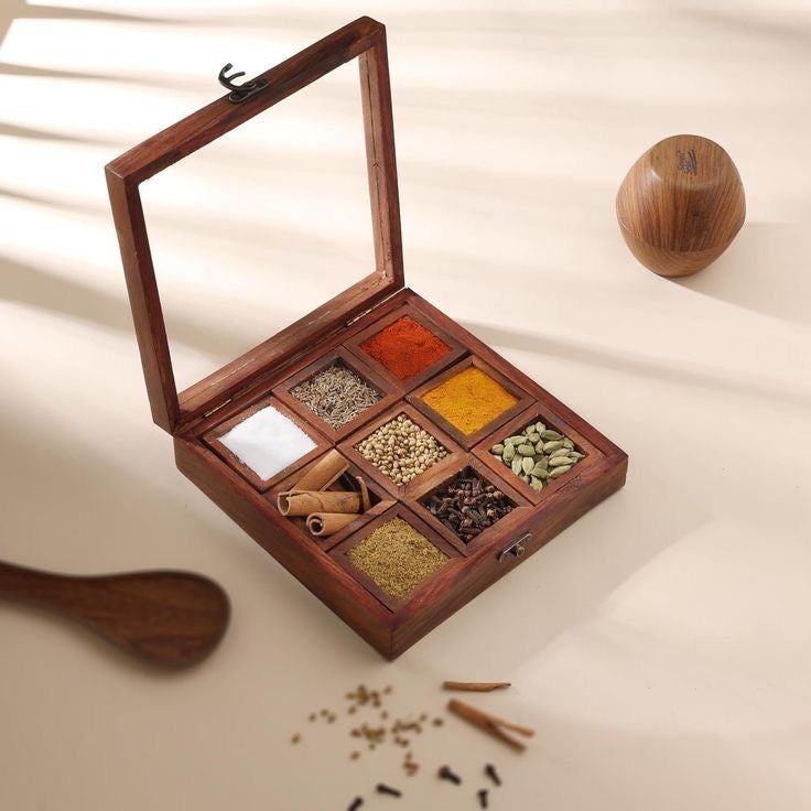 Wooden Spice Box with Glass Lid