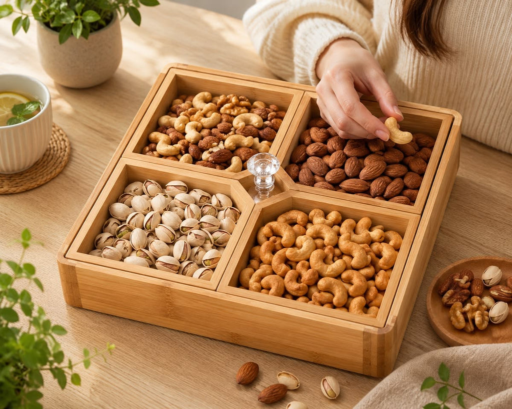 Bamboo Divided Snack & Nut Serving Tray