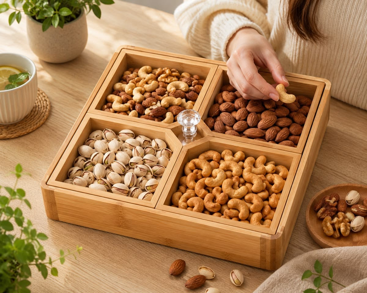 Bamboo Divided Snack & Nut Serving Tray