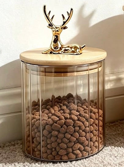 Golden Deer Glass Storage Jar (Bamboo Lid, 1 piece)