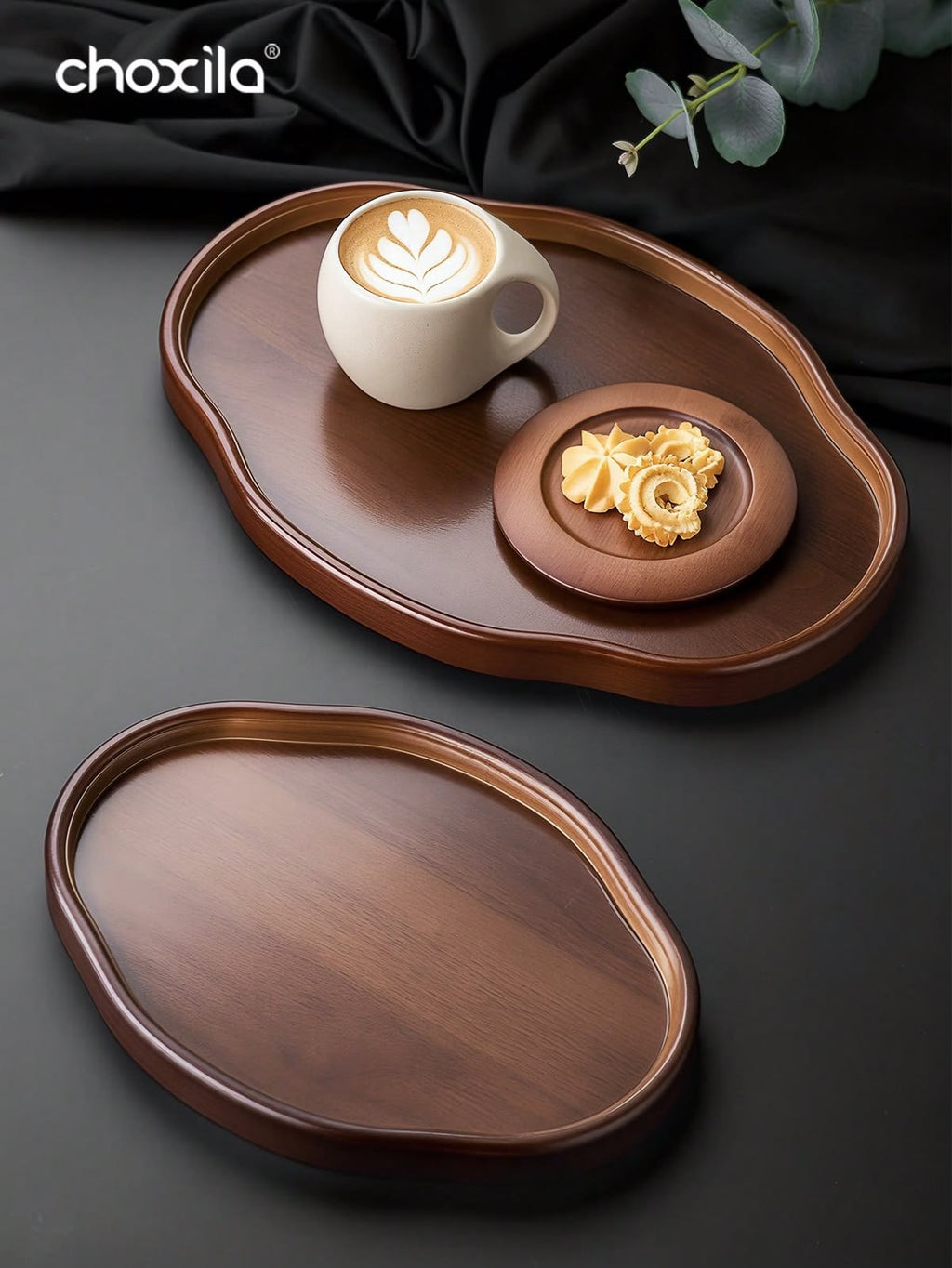 Curve Walnut Wood Serving Tray Set