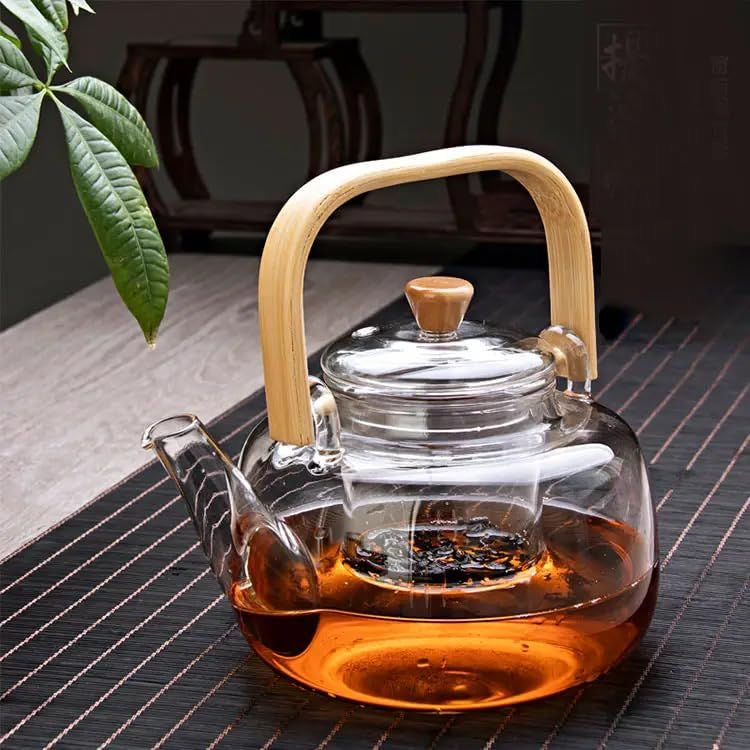 Glass Teapot with Bamboo Handle & Removable Infuser