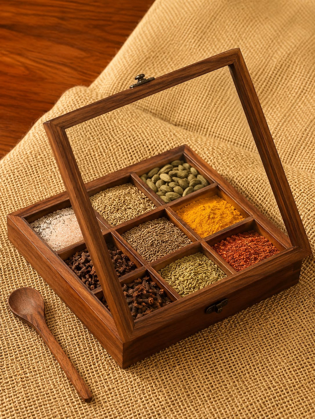 Wooden Spice Box with Glass Lid