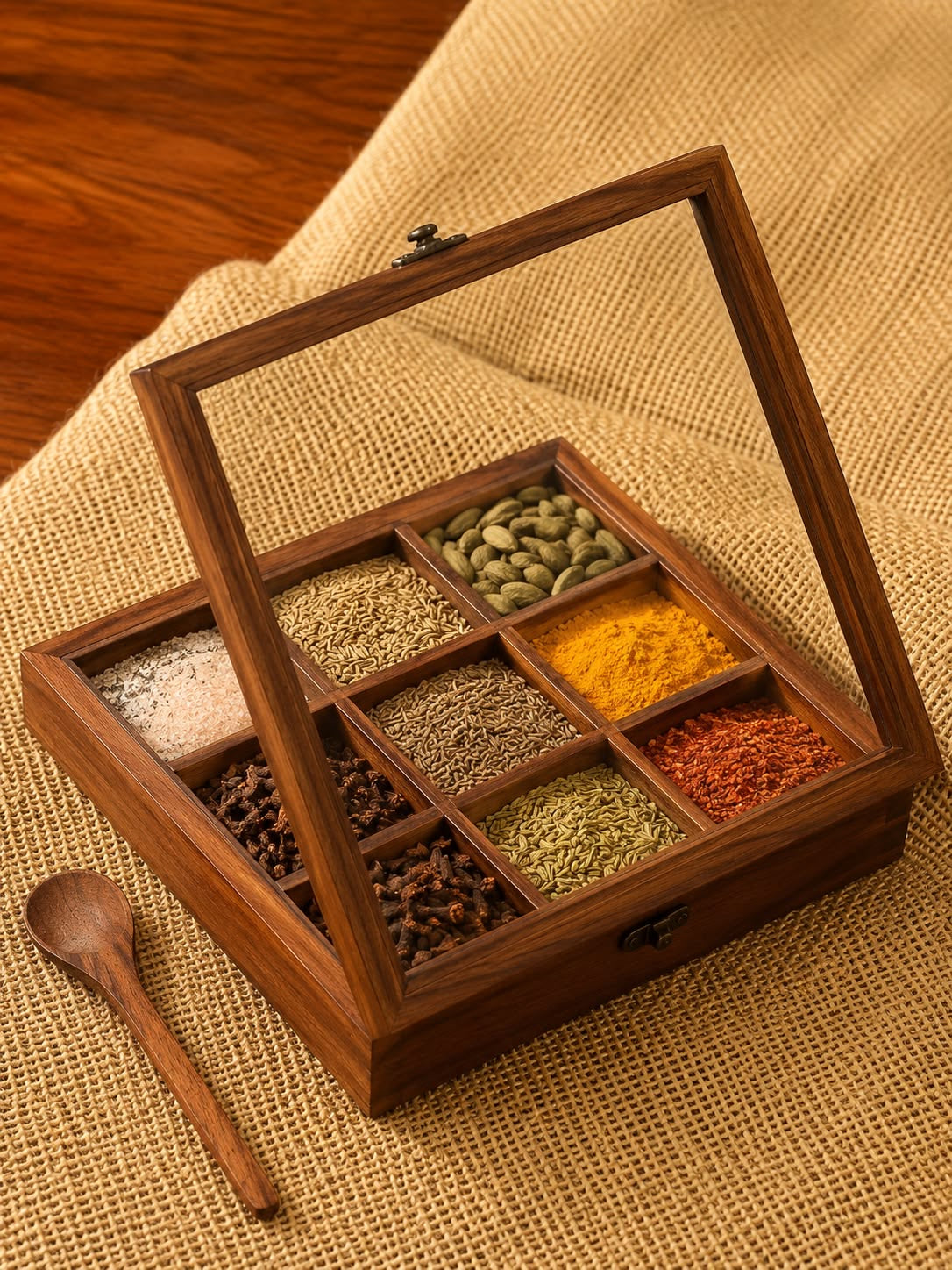Wooden Spice Box with Glass Lid
